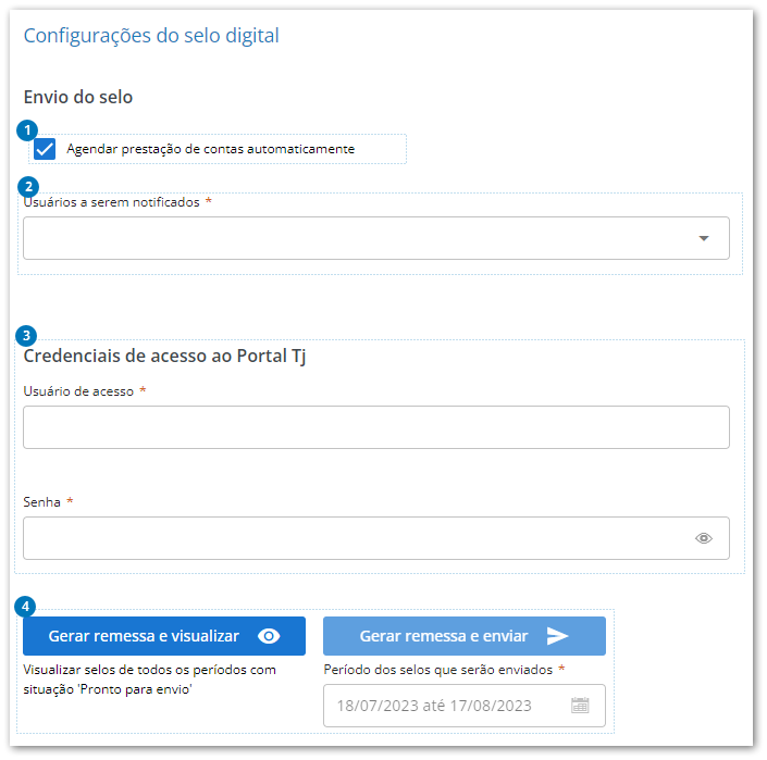 Configurações do selo digital