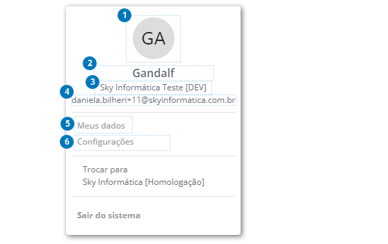 Menu do usuário