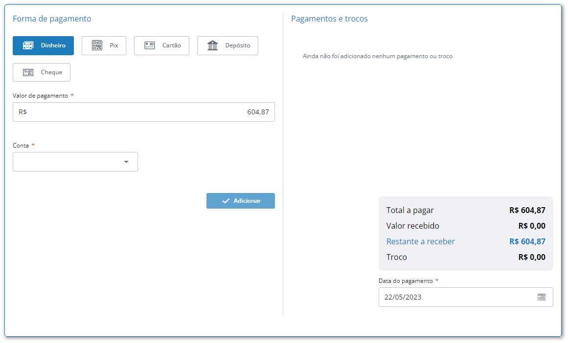 Pagamento avançado