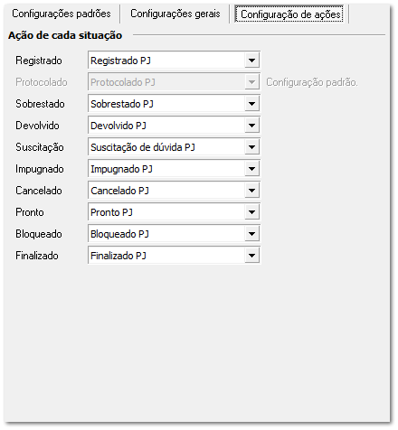 Configuração de ações