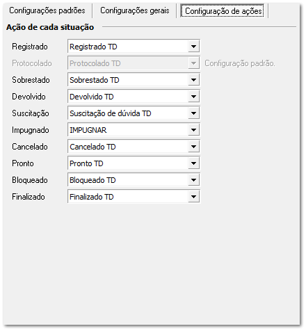 Configurações de ações
