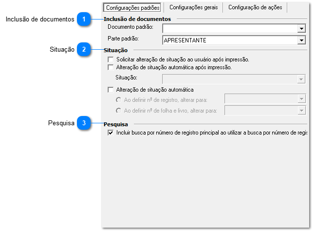 Configurações padrões