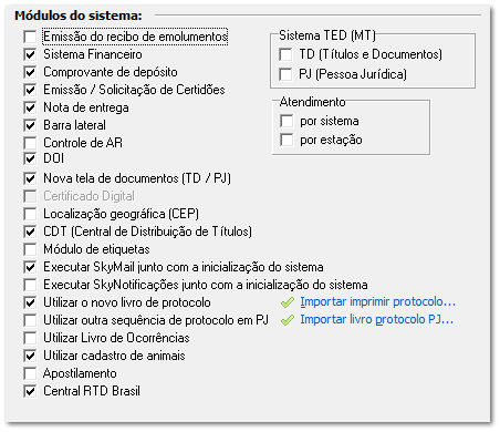 Módulos disponíveis