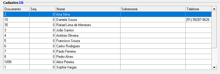 2. Lista de cadastros