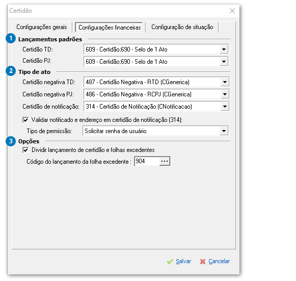 Configurações financeiras SC